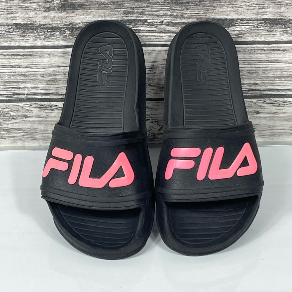 Black & Pink Fila Slides - Size 5